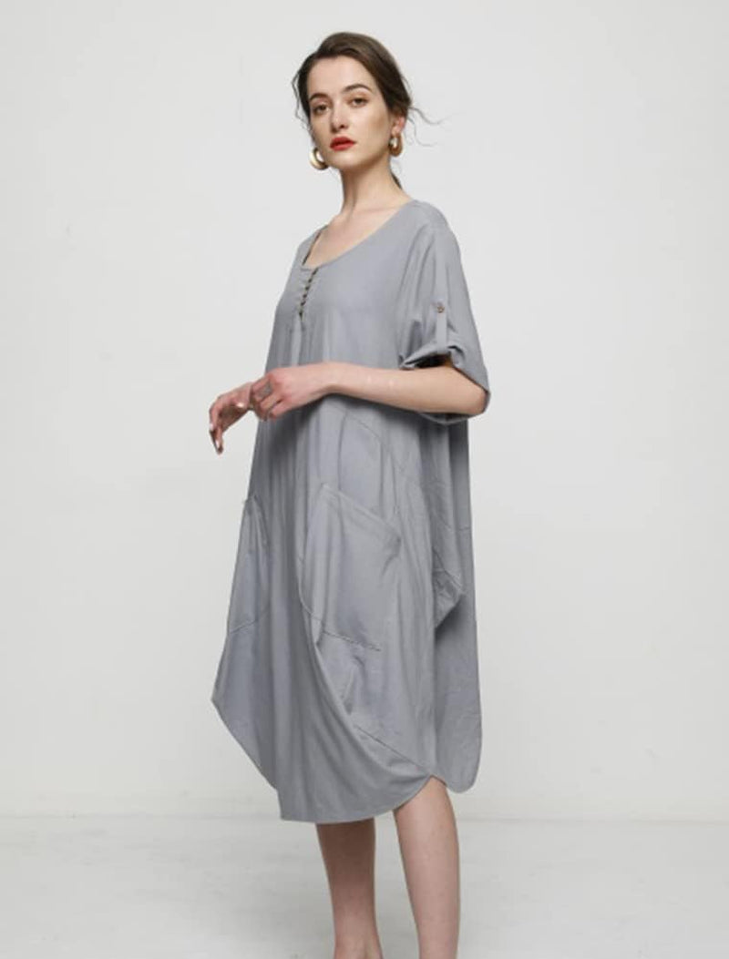 Women'S Ruffle Oversize Casual Midi Dresses with Pockets