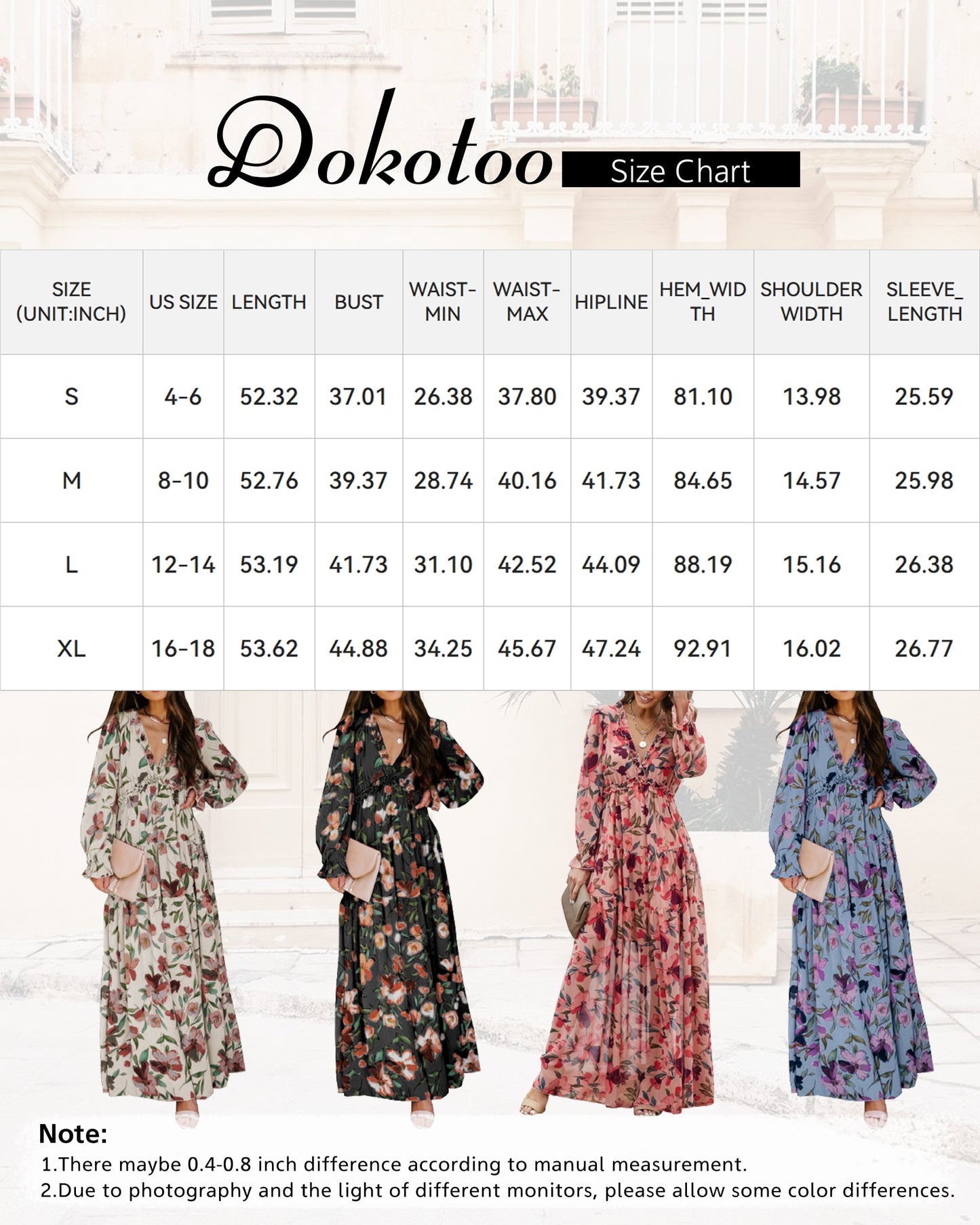 Women'S Red Floral Maxi Dresses Casual Deep V Neck Long Sleeve Evening Dress Cocktail Party Dress for Women, US 12-14(L)